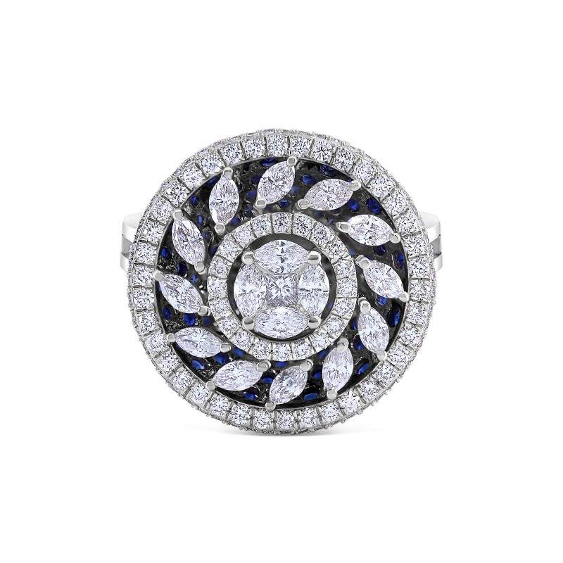 Blue Sapphire & Natural Diamond Pinwheel Tulip Ring