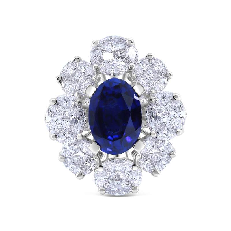 Simulated Blue Sapphire & Natural Diamond Blooming Flower Ring