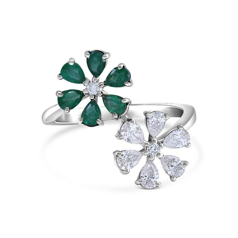 Toi et Moi Emerald & Natural Diamond Flower Ring