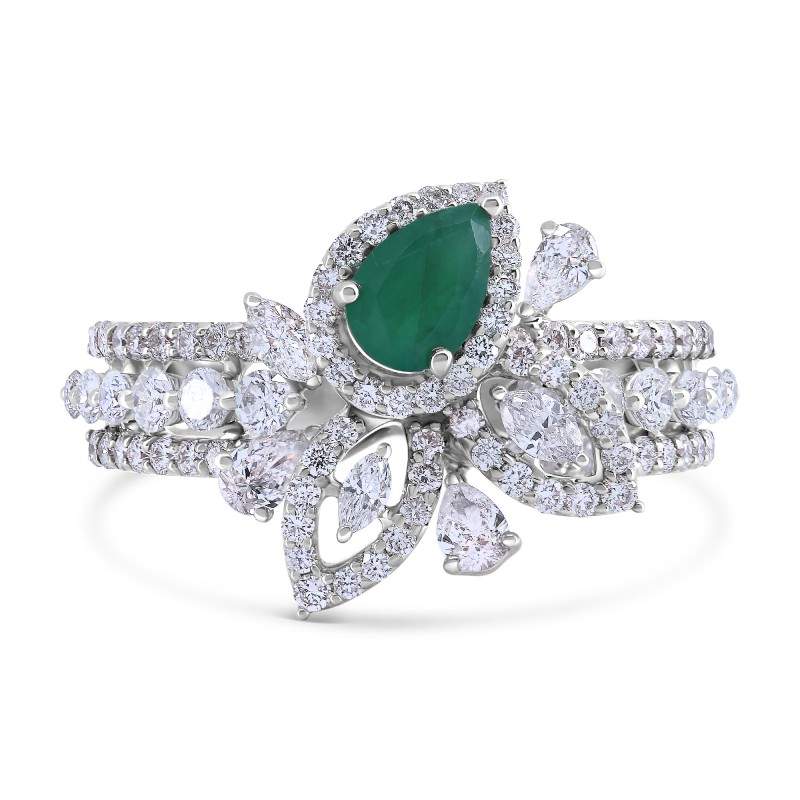 Emerald & Natural Diamond Floral Bouquet Ring