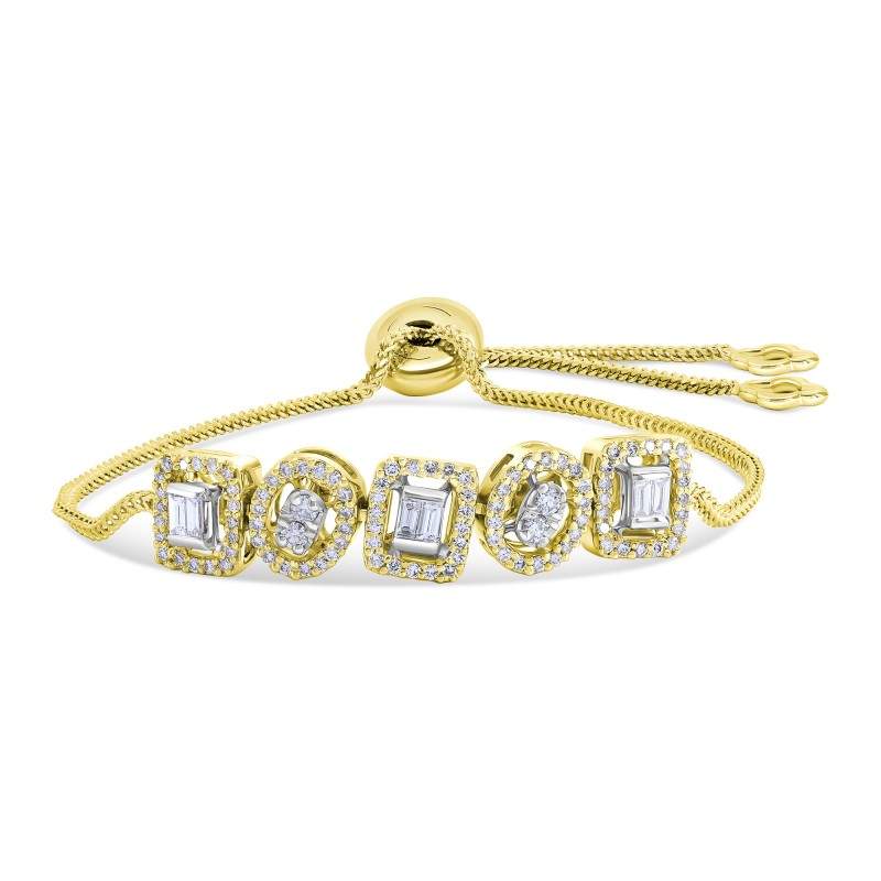 Diamond Multi-Halo Wheat Chain Bolo Bracelet