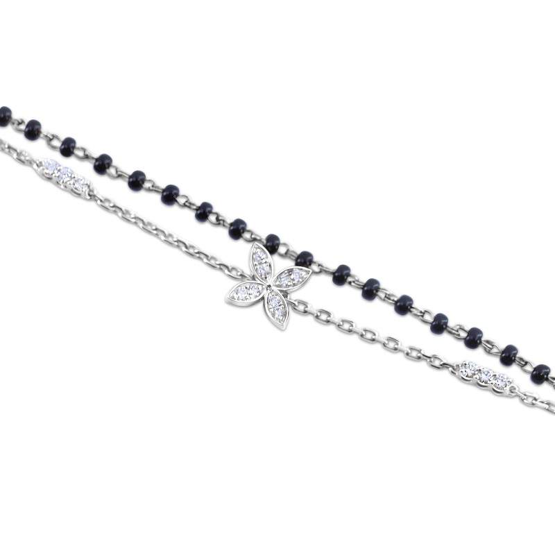DIamond Flower Black Bead Double-Layer Bracelet