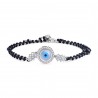 Diamond & Enamel Evil Eye Double Strand Black Bead Bracelet