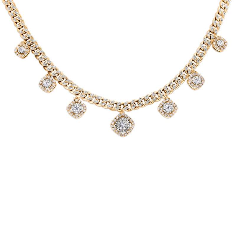 Diamond Cluster Miracle Illusion Curb Chain Necklace