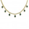 Diamond & Malachite Leaf Curb Chain Station Necklace
